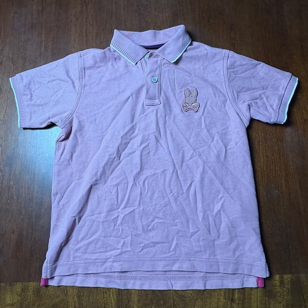 Psycho Bunny Boys Pink Polo Shirt Embroidered Skull Bunny Logo Size 7